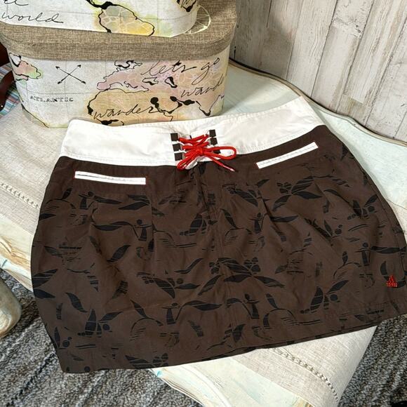 Adidas Swim Cover or Athletic Sport Skirt in Brown with Orange Accents - Picture 3 of 14